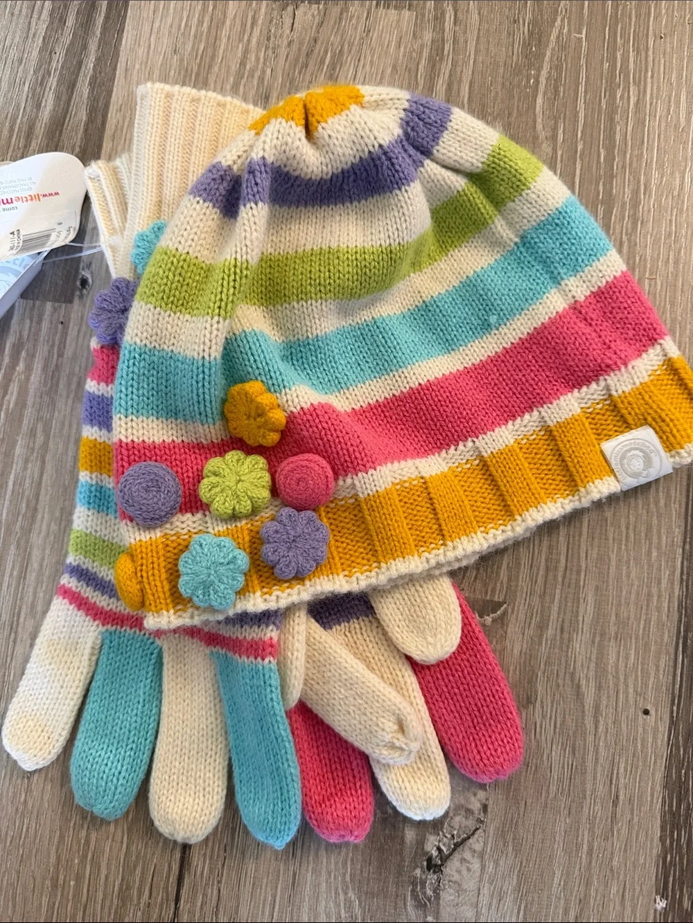 Little Miss Matched Kids Multicolor Stripe Knit Gloves and Hat Set